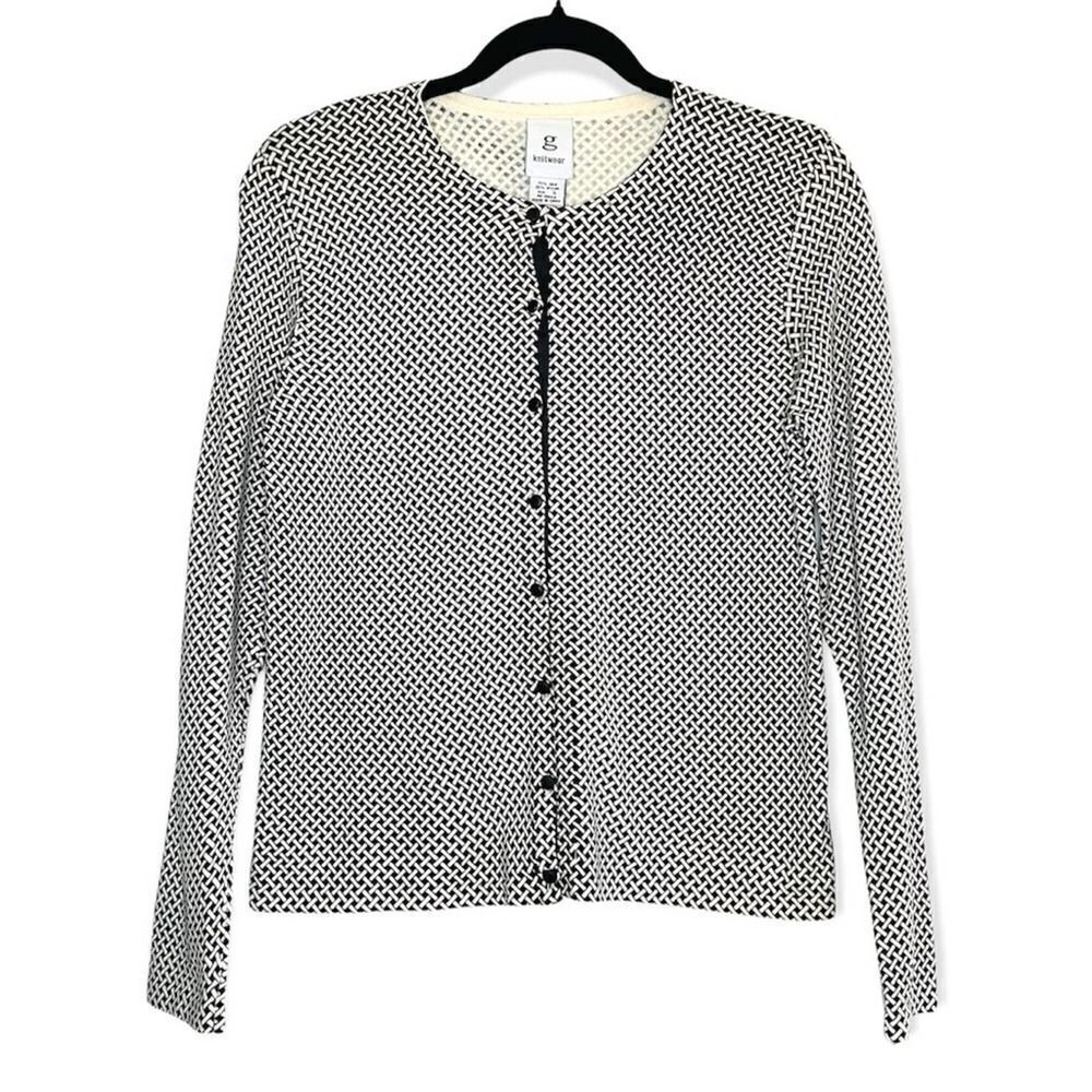 G Knitwear Silk Blend Cardigan Black and Cream Size Small